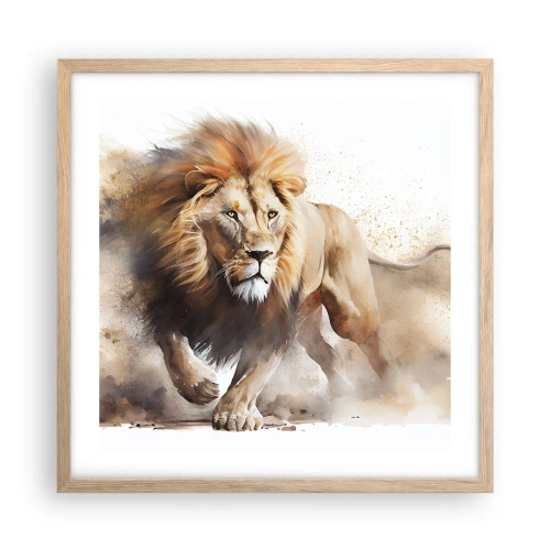 Plakat i ramme af lyst egetræ - Kongen er taget af sted - 50x50 cm