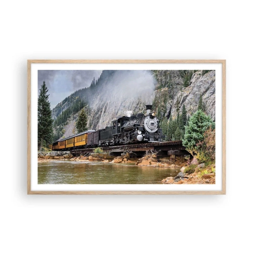 Plakat i ramme af lyst egetræ - Og hvorhen? Hvorhen? - 91x61 cm