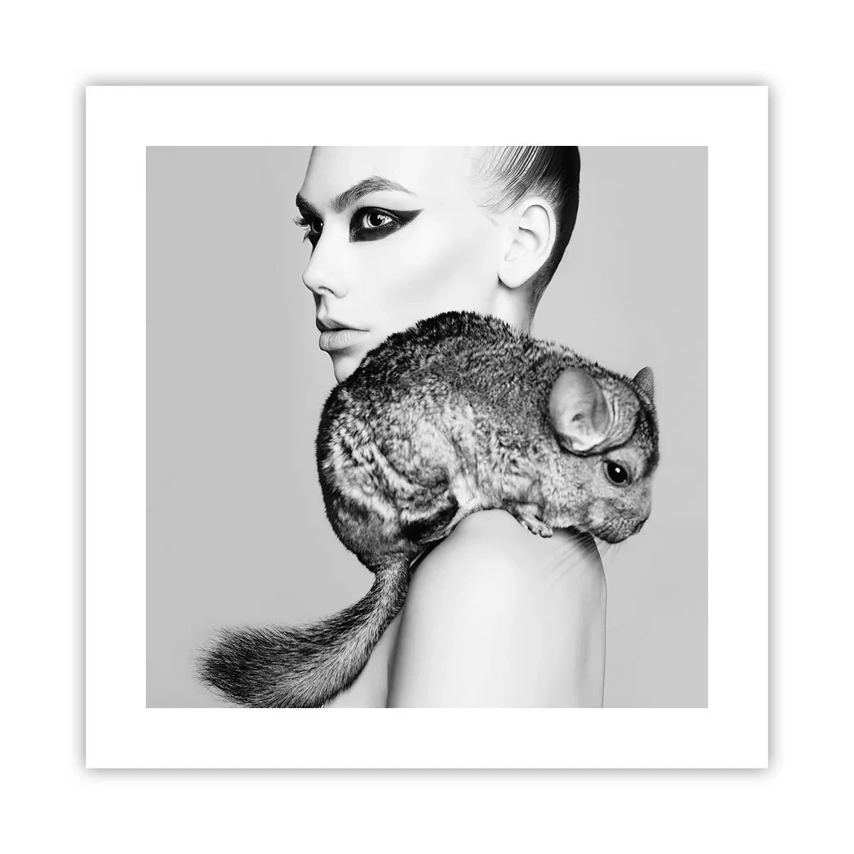 Plakat - Dame med en chinchilla - 40x40 cm
