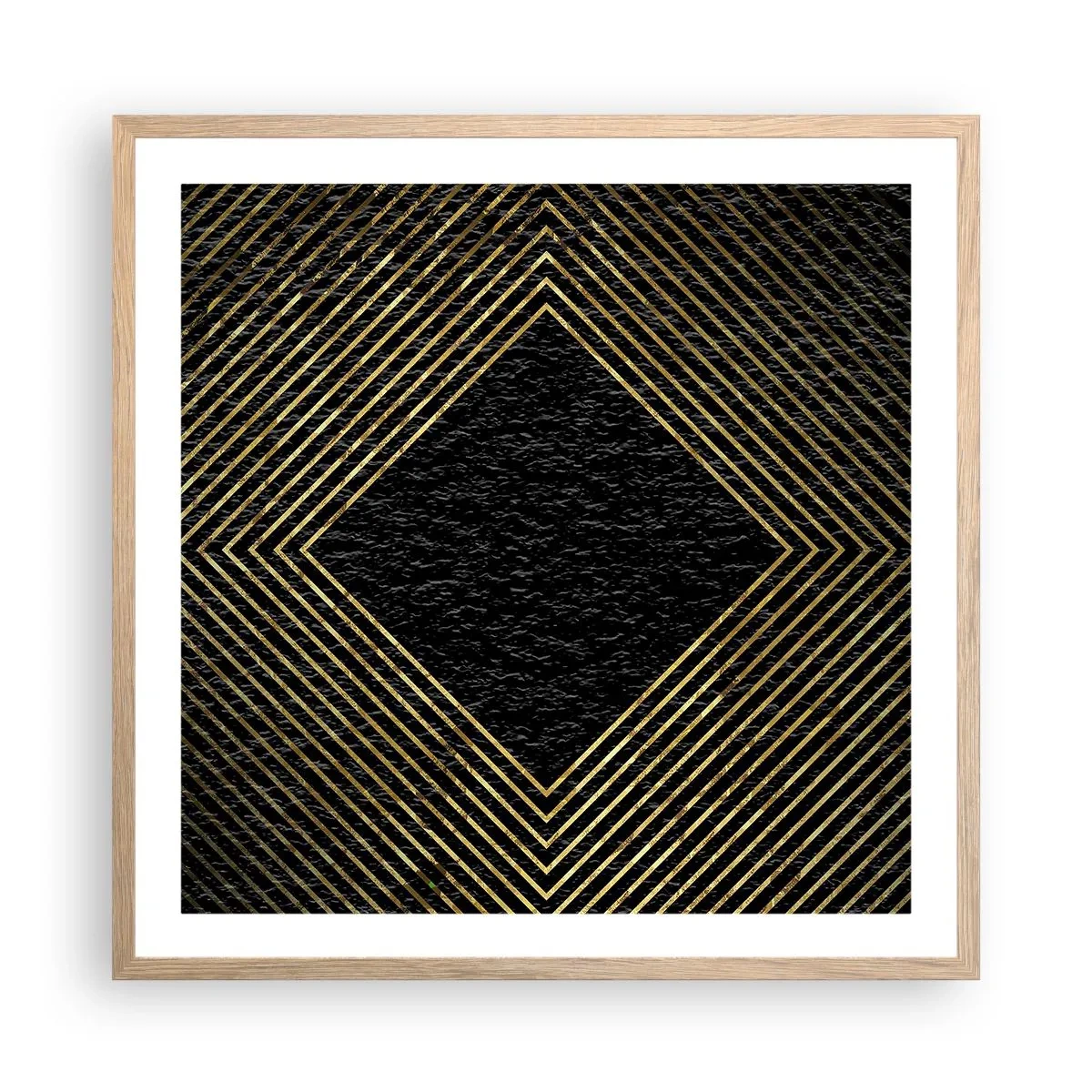 Plakat i ramme af lyst egetræ - Geometri i glamour-stil - 60x60 cm