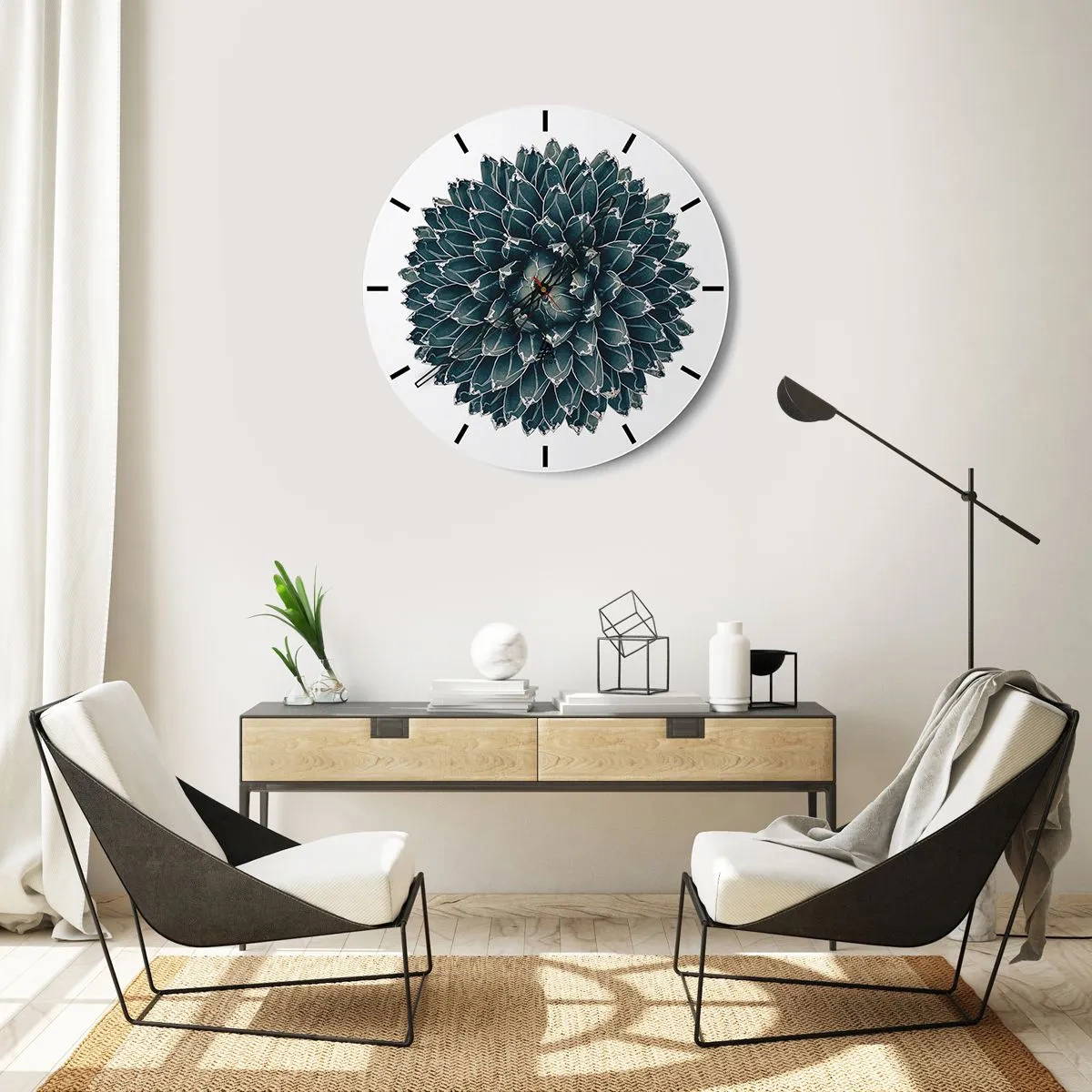 Vægur, Uret - Symmetrisk sukkulentroset i grønne nuancer - 30x30cm - Ørkenstjerne - Moderne vægdekoration til stue, køkken og soveværelse ARTTOR