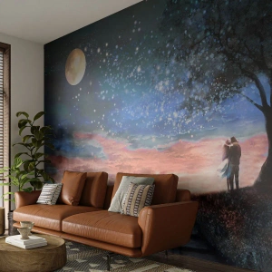 Fototapet Standard Eco - Romantisk par under et træ i måneskinnet - 100x70cm - En stjernepræstation - Moderne vægdekoration til stue og soveværelse ARTTOR