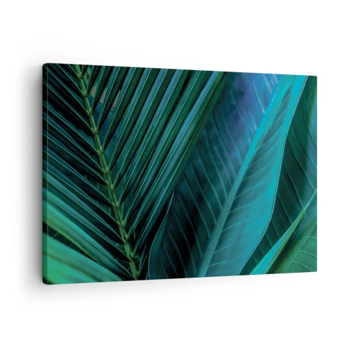Lærredstryk - Billede på lærred - Nærbillede af tropiske grønne blade - 70x50cm - Anatomi af en grøn - Moderne vægdekoration til stue og soveværelse ARTTOR