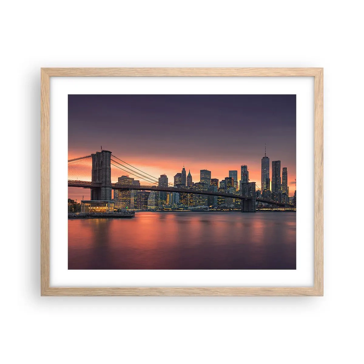 Plakat i ramme af lyst egetræ - Sænket i lilla stilhed - 50x40 cm