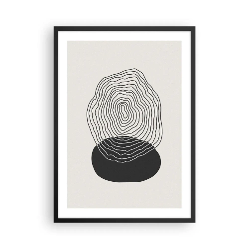 Plakat i sort ramme - Sorte linjer skaber en abstrakt form på en lys baggrund - 50x70cm - Varighed og vibration - Moderne vægdekoration til stue og soveværelse ARTTOR