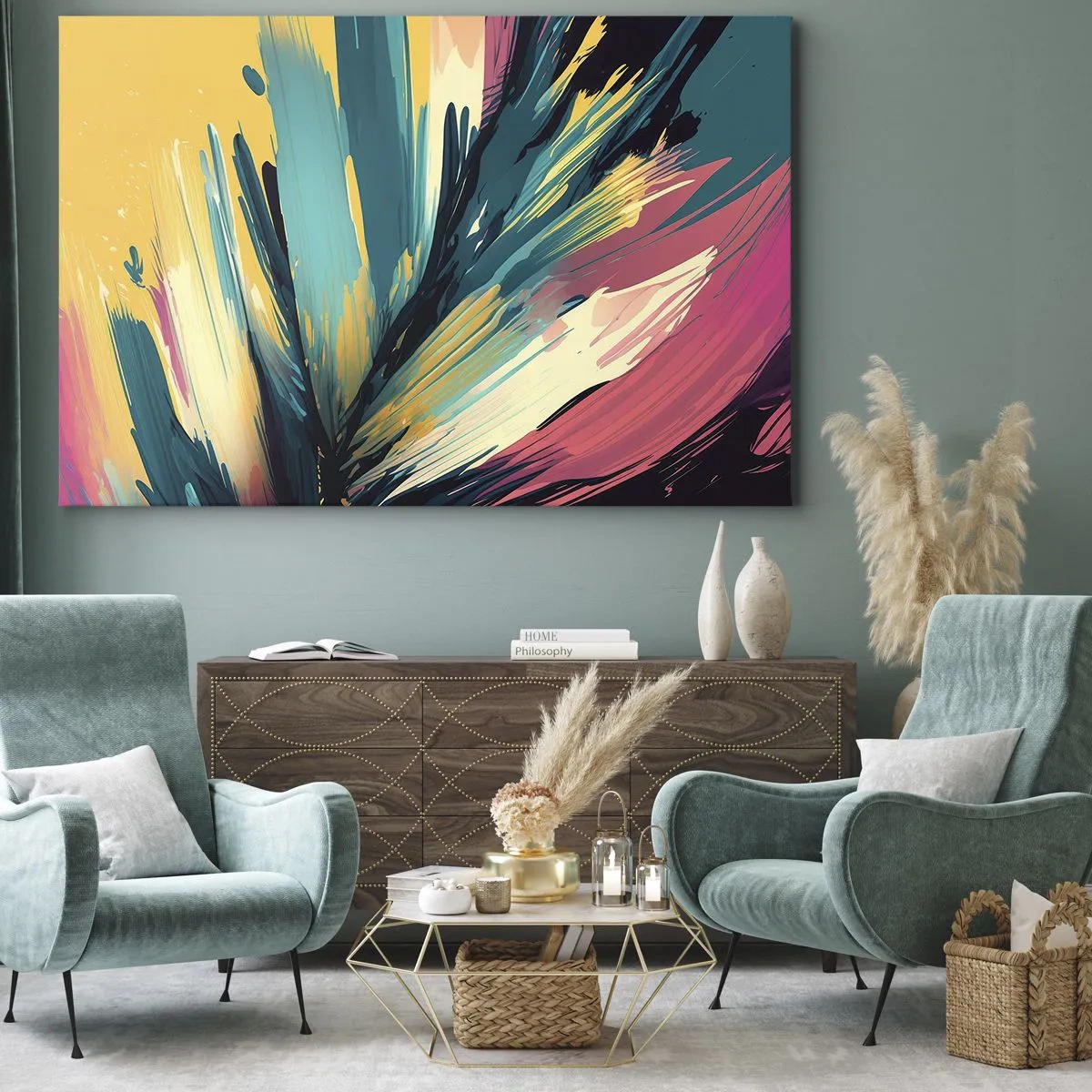 Lærredstryk - Billede på lærred - Komposition - en eksplosion af glæde - 100x70 cm