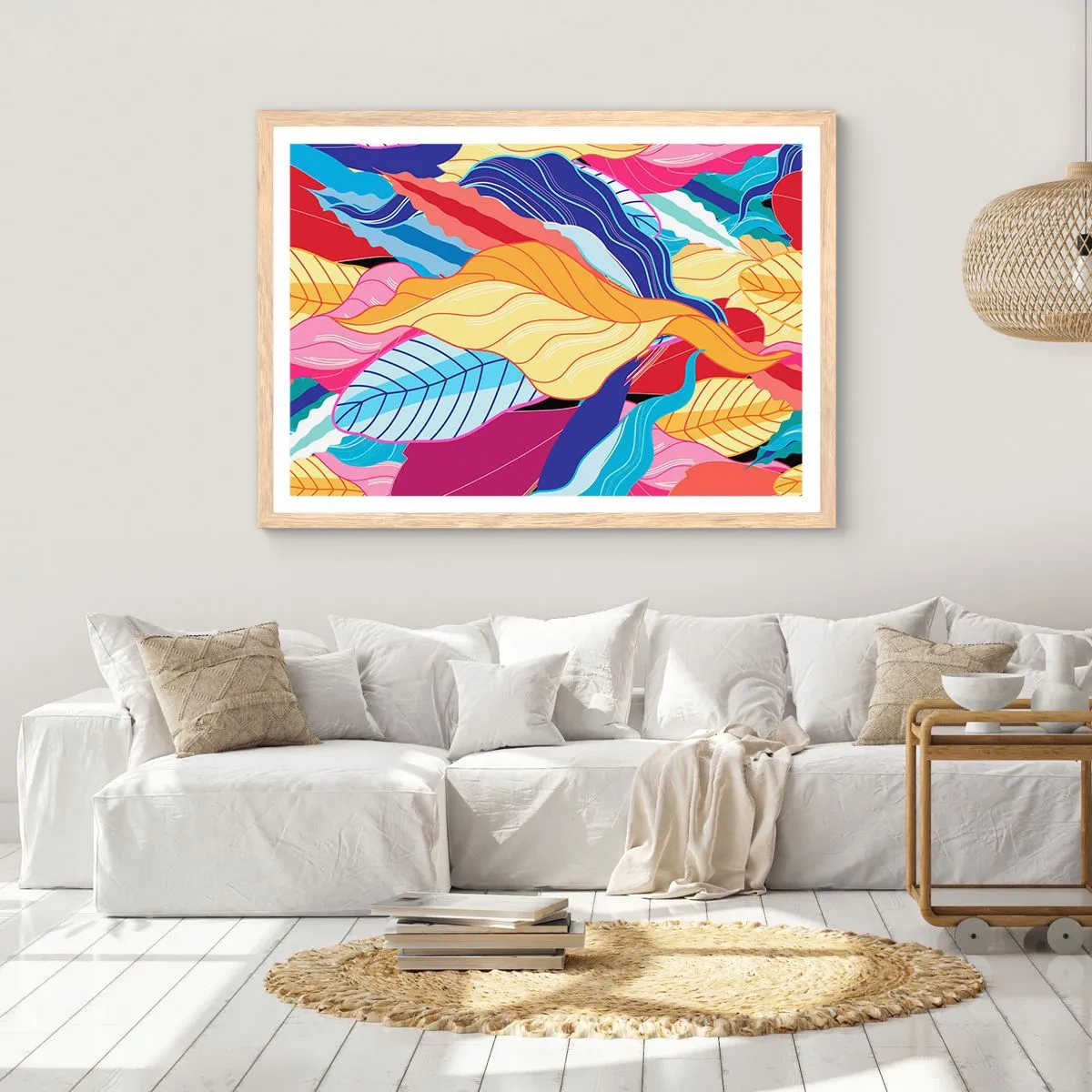 Plakat i ramme af lyst egetræ - Et farverigt rod - 40x30 cm