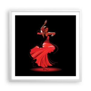 Plakat i hvid ramme - Flamencoens brændende ånd - 60x60 cm