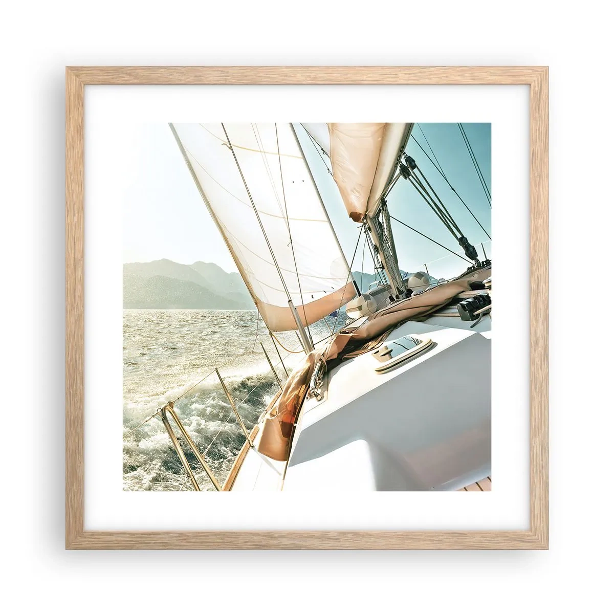 Plakat i ramme af lyst egetræ - Under fulde sejl - 40x40 cm