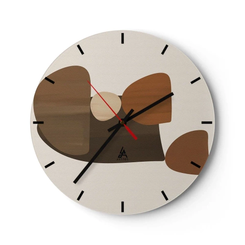 Vægur, Uret - Abstrakte former i brune nuancer på en beige baggrund - 30x30cm - Sammensætning i bronze - Moderne vægdekoration til stue, køkken og soveværelse ARTTOR