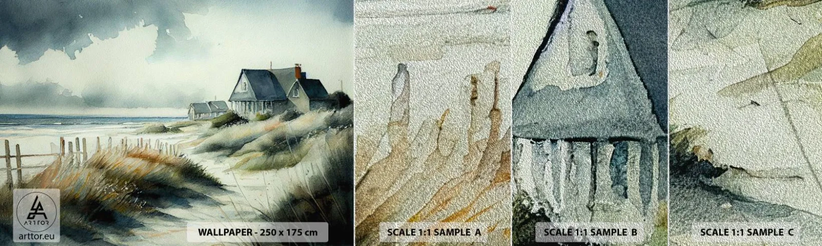 Prøve Fototapet Premium Sand - Væk fra trængsel og travlhed - Hus, Strand, Hav - 100x30 cm