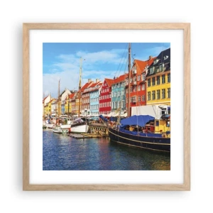 Plakat i ramme af lyst egetræ - Glædelig kaj - 40x40 cm