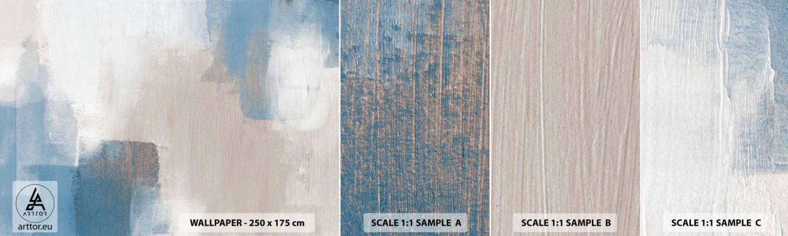 Fototapet Prøve Standard Eco - Lyserød abstraktion bag et slør af blåt - Stykke, Nutidige, Maling - 100x30 cm