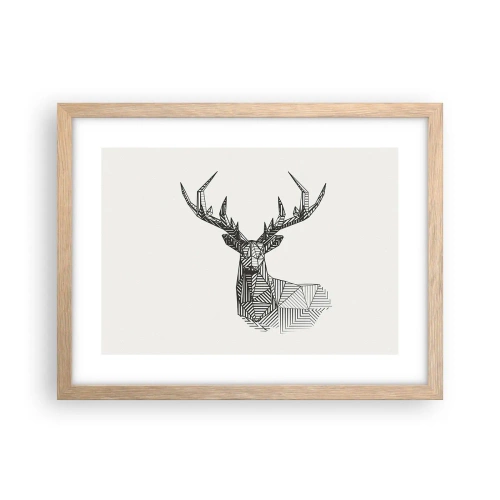 Plakat i ramme af lyst egetræ - Hjorte i kubistisk stil - 40x30 cm