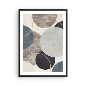 Plakat i sort ramme - Abstrakt geometrisk komposition med cirkler i blå nuancer. - 50x70cm - Hjul efter hjul - Moderne vægdekoration til stue og soveværelse ARTTOR