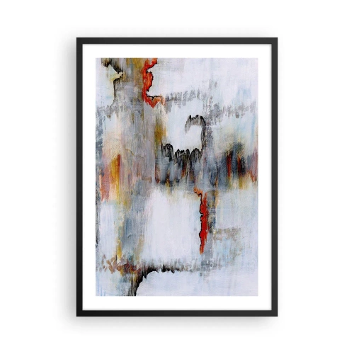 Plakat i sort ramme - En abstrakt komposition med nuancer af grå og røde accenter. - 50x70cm - En pind på vandet - Moderne vægdekoration til stue og soveværelse ARTTOR