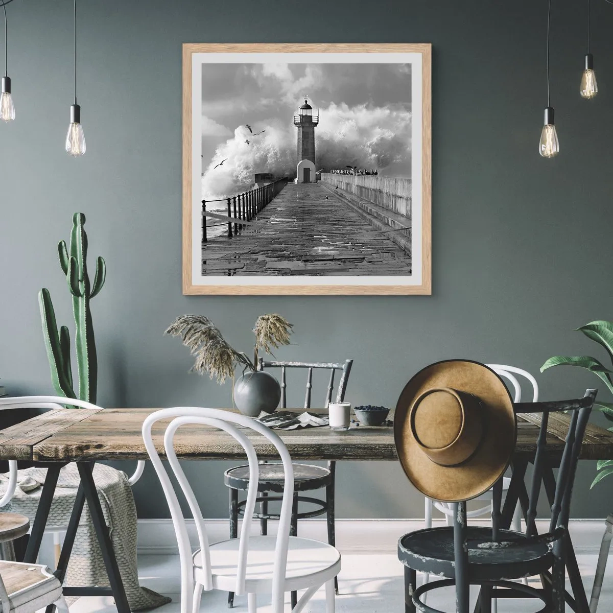 Plakat i ramme af lyst egetræ - Frygtløs  - 60x60 cm