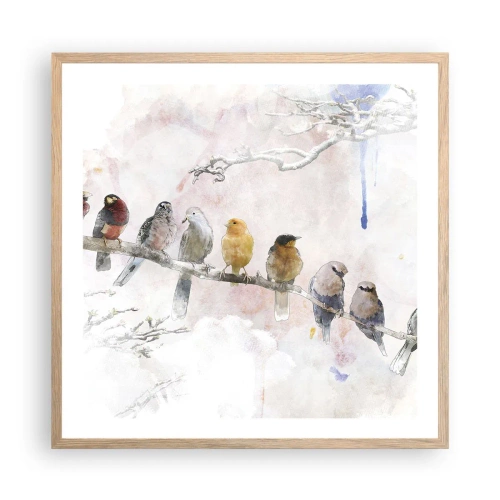 Plakat i ramme af lyst egetræ - Møde med vinger - 60x60 cm