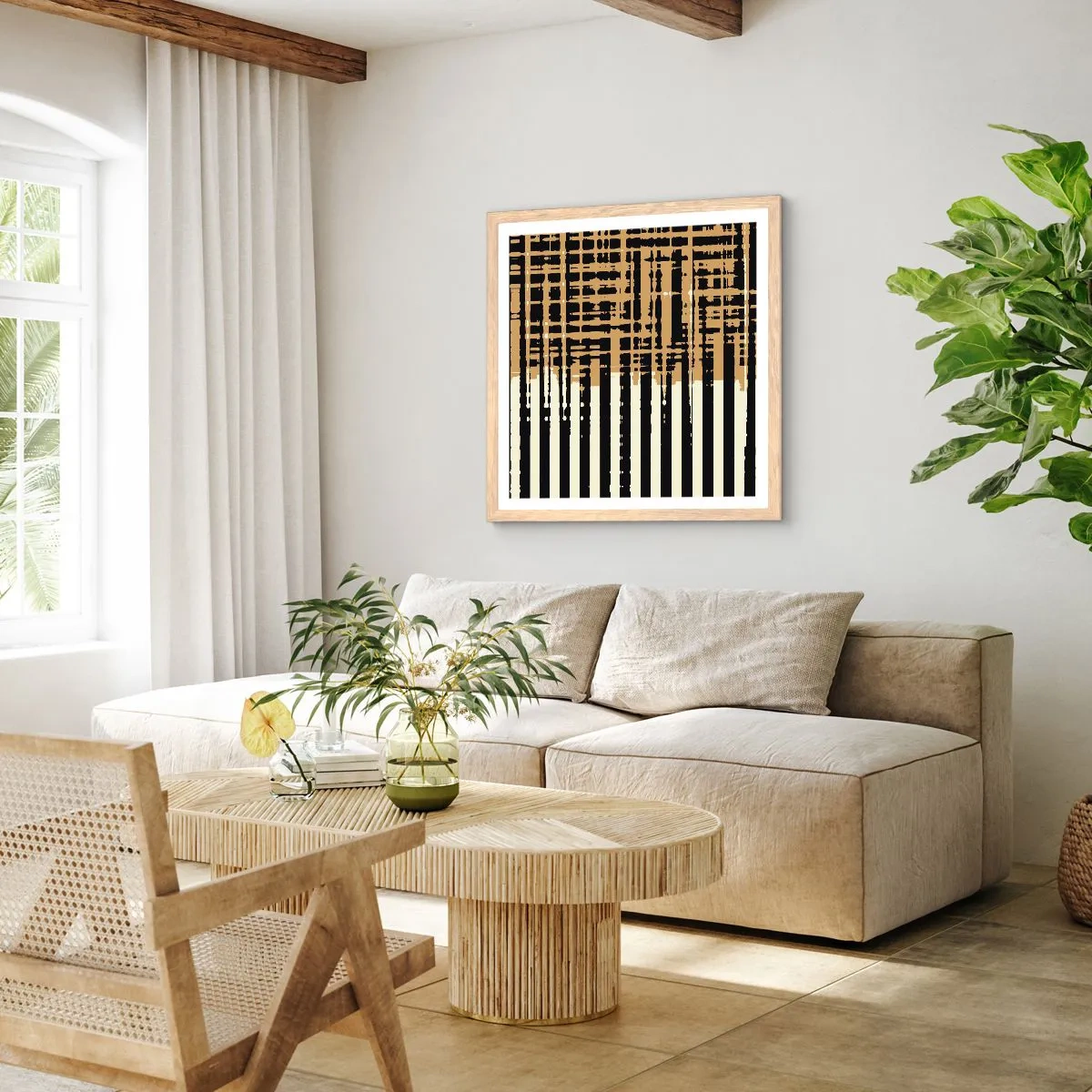 Plakat i ramme af lyst egetræ - Arkitektonisk abstraktion - 40x40 cm