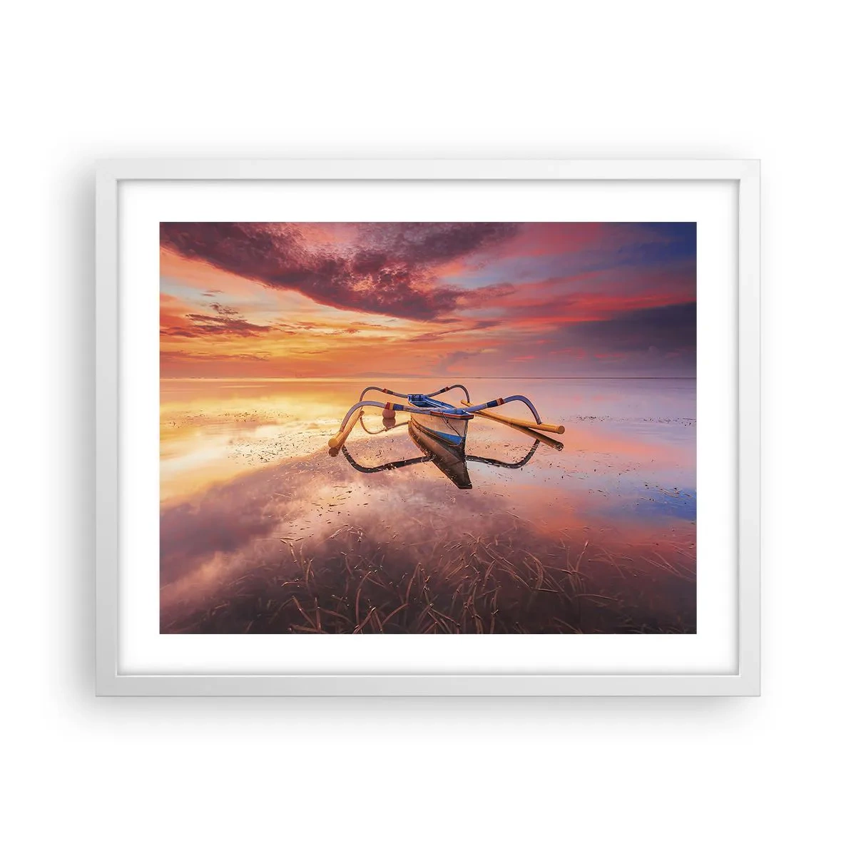 Plakat i hvid ramme - Roen ved en tropisk aften - 50x40 cm