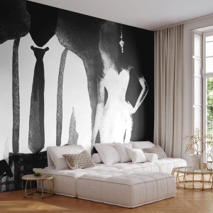 Fototapet Selvklæbende Deluxe Sticker - I en noir-atmosfære - Abstraktion, Kvinde og mand, Mode - 200x140 cm