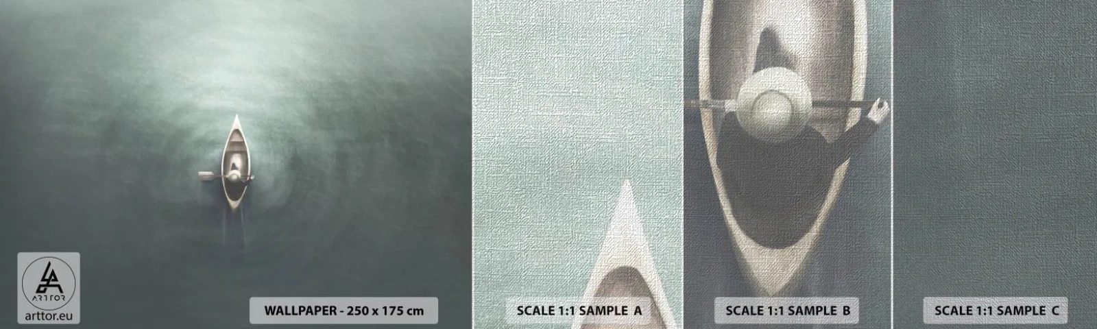 Prøve Fototapet Premium Canvas - På tværs af en månelyst sø - Fatning, Sø, Kajak - 100x30 cm