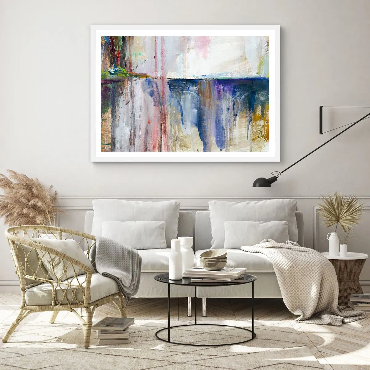Plakat i hvid ramme - Farverige indtryk og associationer - 100x70 cm