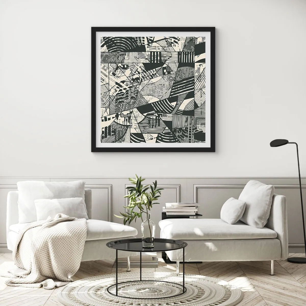 Plakat i sort ramme - Nutidens dynamik - 60x60 cm