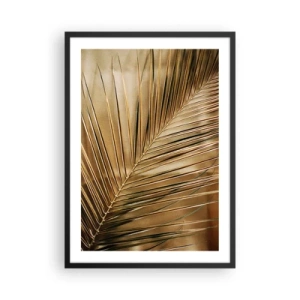 Plakat i sort ramme - Gyldent palmeblad på en elegant baggrund - 50x70cm - Naturlig kolonnade - Moderne vægdekoration til stue og soveværelse ARTTOR