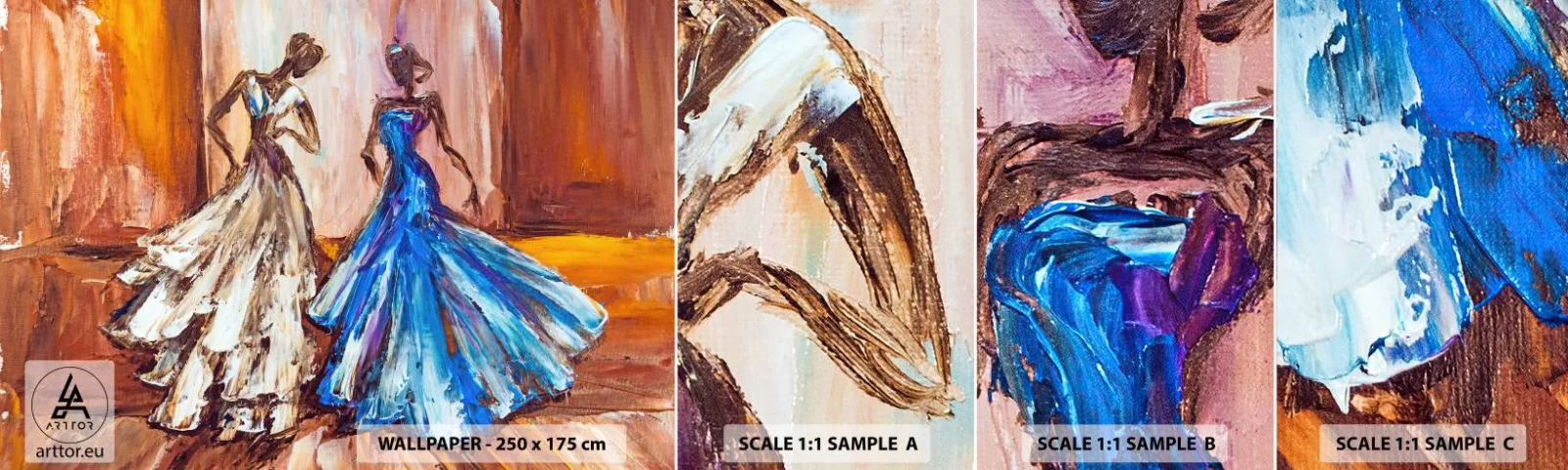 Prøve Fototapet Selvklæbende Deluxe Sticker - Den taknemmelige duo - Kvinde, Bryllupskjole, Mode - 100x30 cm