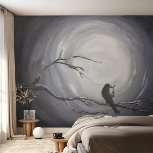 Fototapet Premium Sand - Nøglen til nattens mysterium - Abstraktion, Krage, Fugl - 300x210 cm