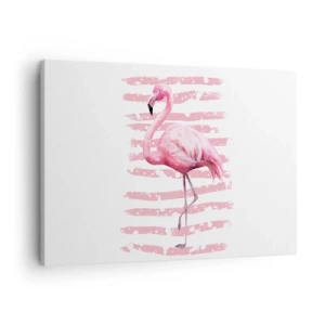 Lærredstryk - Billede på lærred - Flamingo på en lyserød baggrund i minimalistisk stil - 70x50cm - Med værdighed, om end i pink - Moderne vægdekoration til stue og soveværelse ARTTOR