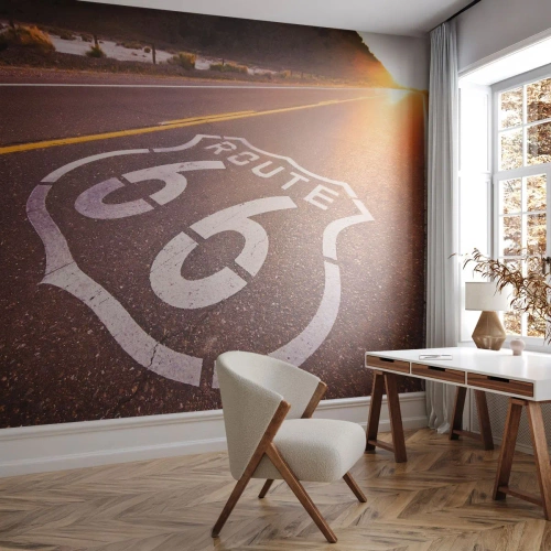 Fototapet Selvklæbende Deluxe Sticker - Den berømte Route 66 - USA, Automotive, Rute 66 - 100x70 cm