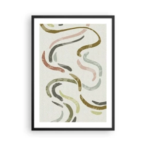Plakat i sort ramme - Abstrakte bølgede linjer i naturlige nuancer - 50x70cm - Abstraktionens glade dans - Moderne vægdekoration til stue og soveværelse ARTTOR