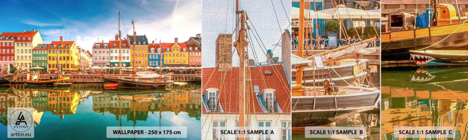 Prøve Fototapet Premium Canvas - Over vand så glat som et spejl - Landskab, Arkitektur, København - 100x30 cm