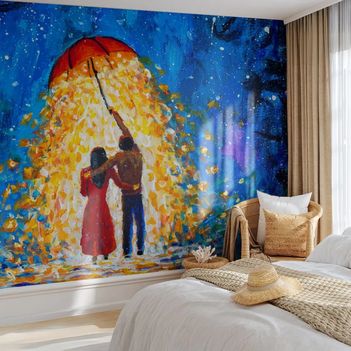 Fototapet Standard Eco - Magien ved en regnfuld aften? - Romantisk, Par, Elsker - 300x210 cm