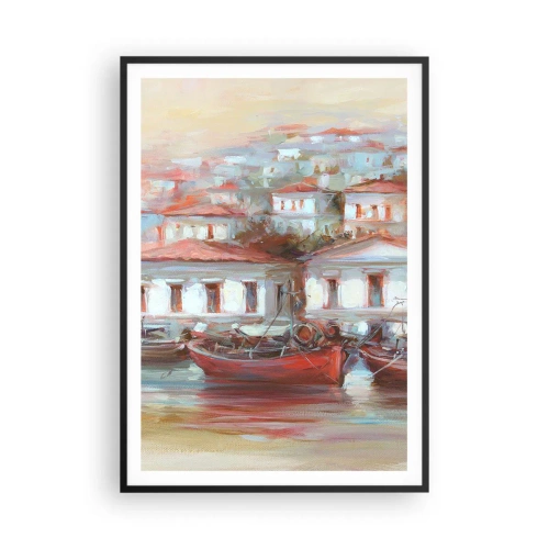Plakat i sort ramme - Lykkelig by - 70x100 cm