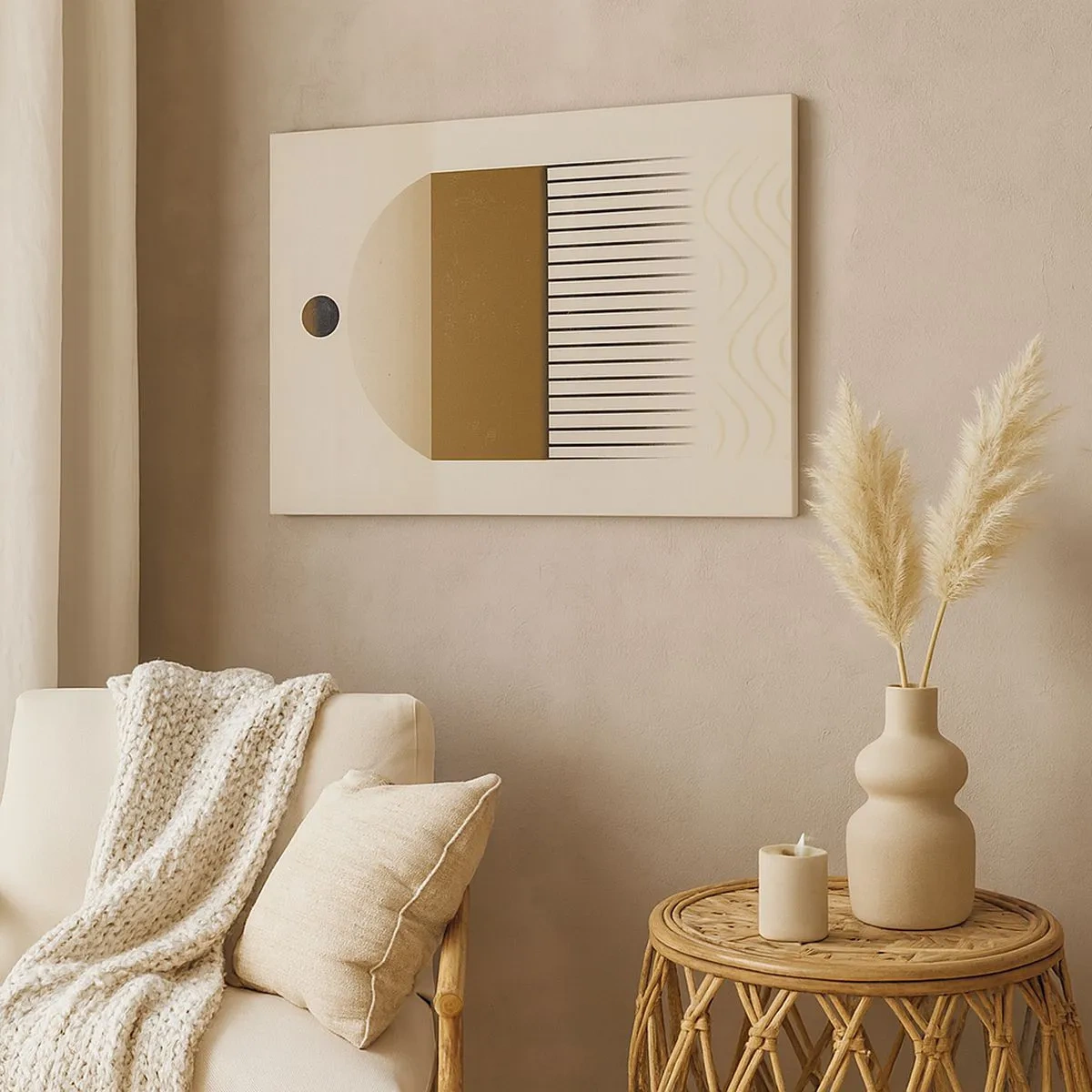 Lærredstryk - Billede på lærred - Abstrakt geometrisk komposition i beige og brune toner - 70x50cm - Forskellige stater - Moderne vægdekoration til stue og soveværelse ARTTOR