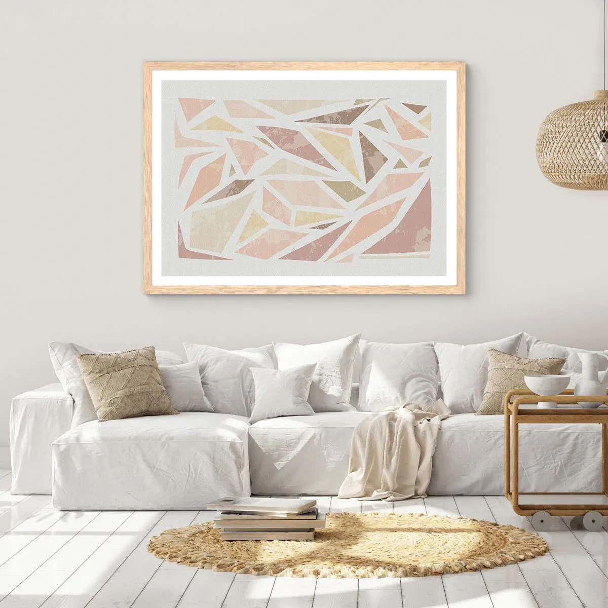 Plakat i ramme af lyst egetræ - Komposition af farvet glas - 100x70 cm