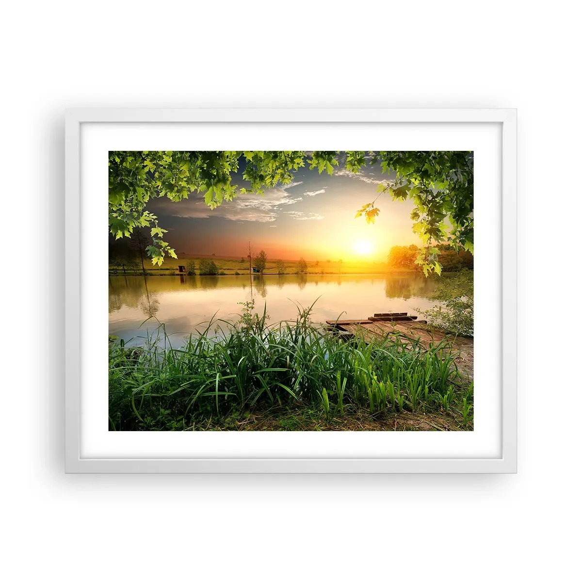 Plakat i hvid ramme - Landskab i en grøn ramme - 50x40 cm