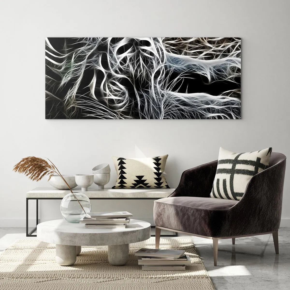 Billede på glas - En undersøgelse af kattens lethed - 90x30 cm