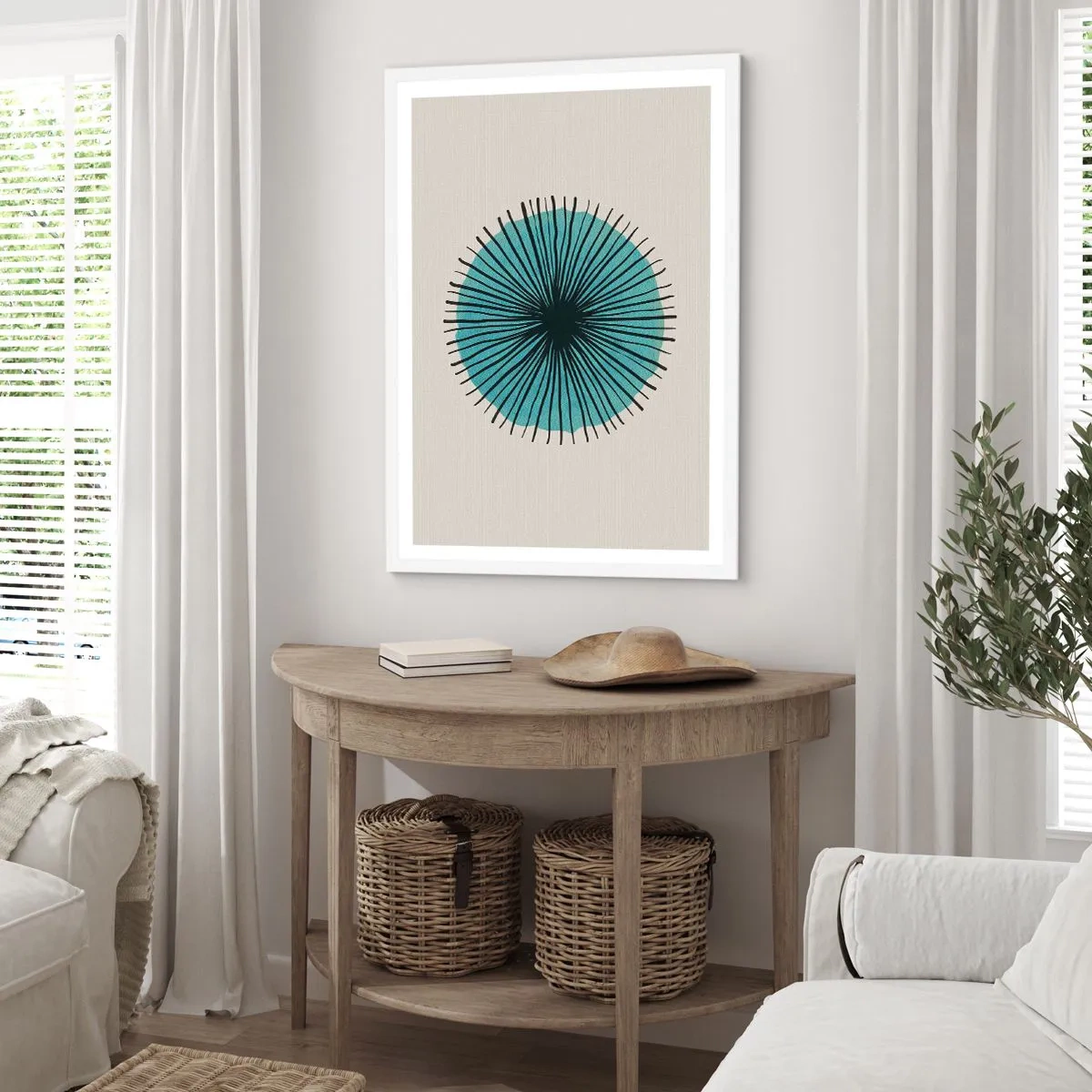 Plakat i hvid ramme - Strålende på blå - 50x70 cm
