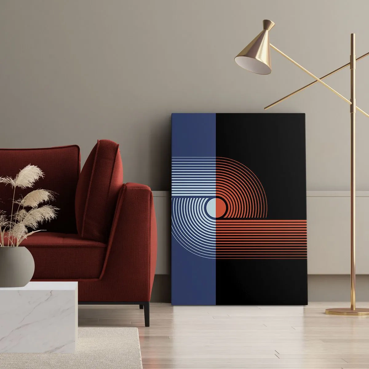 Lærredstryk - Billede på lærred - I en geometrisk omfavnelse - 50x70 cm