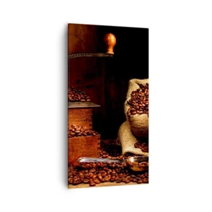 Lærredstryk - Billede på lærred - Stilleben med kaffebønner og kværn - 55x100 cm