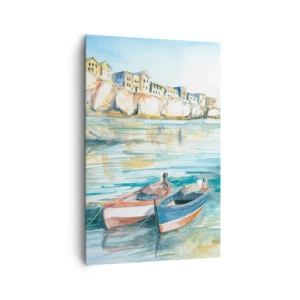 Lærredstryk - Billede på lærred - Landskab i azurblå - 80x120 cm