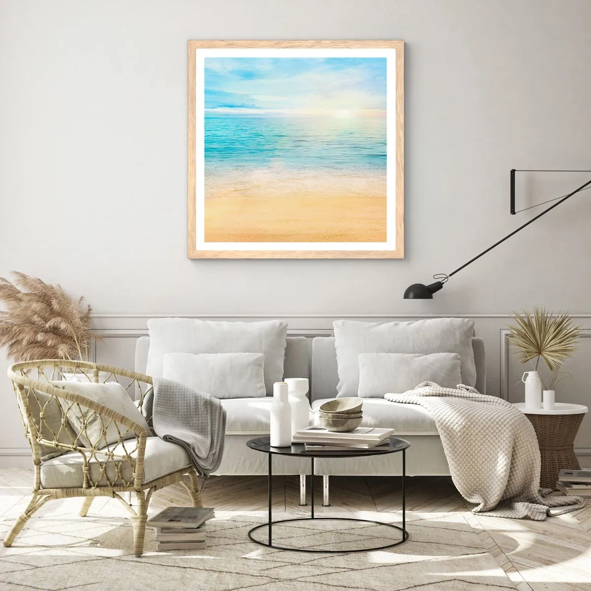 Plakat i ramme af lyst egetræ - Det store blå - 50x50 cm