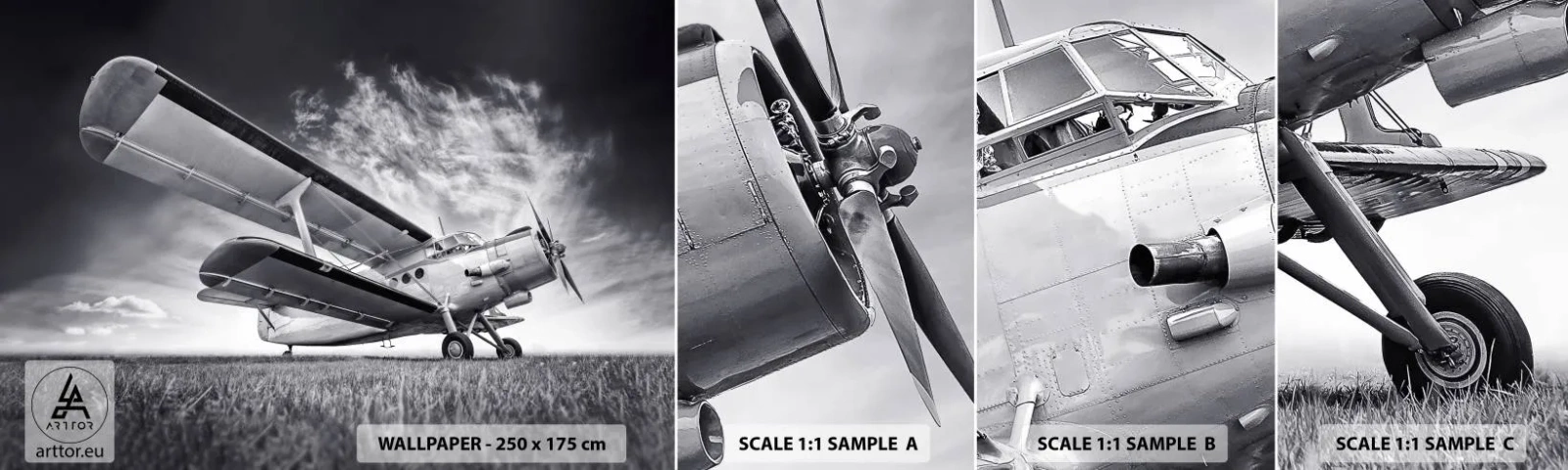 Prøve Fototapet Selvklæbende Deluxe Sticker - Den bevingede vandringsmand - Fly, Fly, Sort og hvid - 100x30 cm