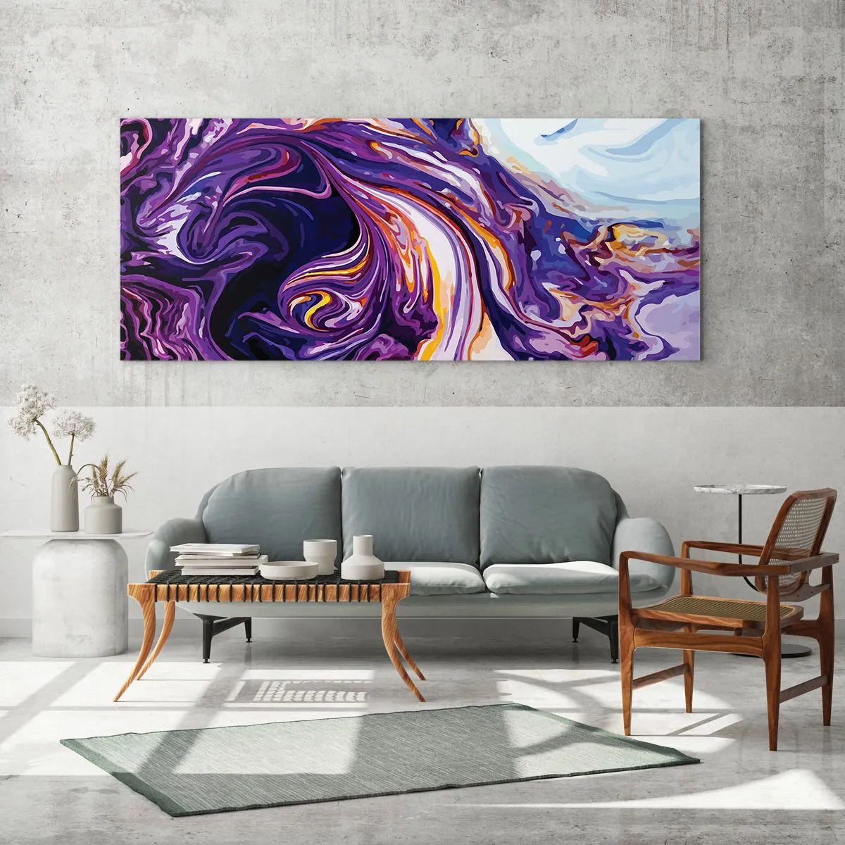 Billede på glas - Rummets bøjning i lilla - 120x50 cm