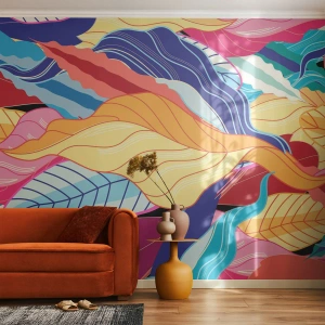 Fototapet på mål Premium Canvas - Et farverigt rod - Abstraktion, Farverige blade, Stykke