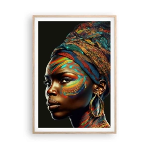 Plakat i ramme af lyst egetræ - Afrikansk dronning - 70x100 cm
